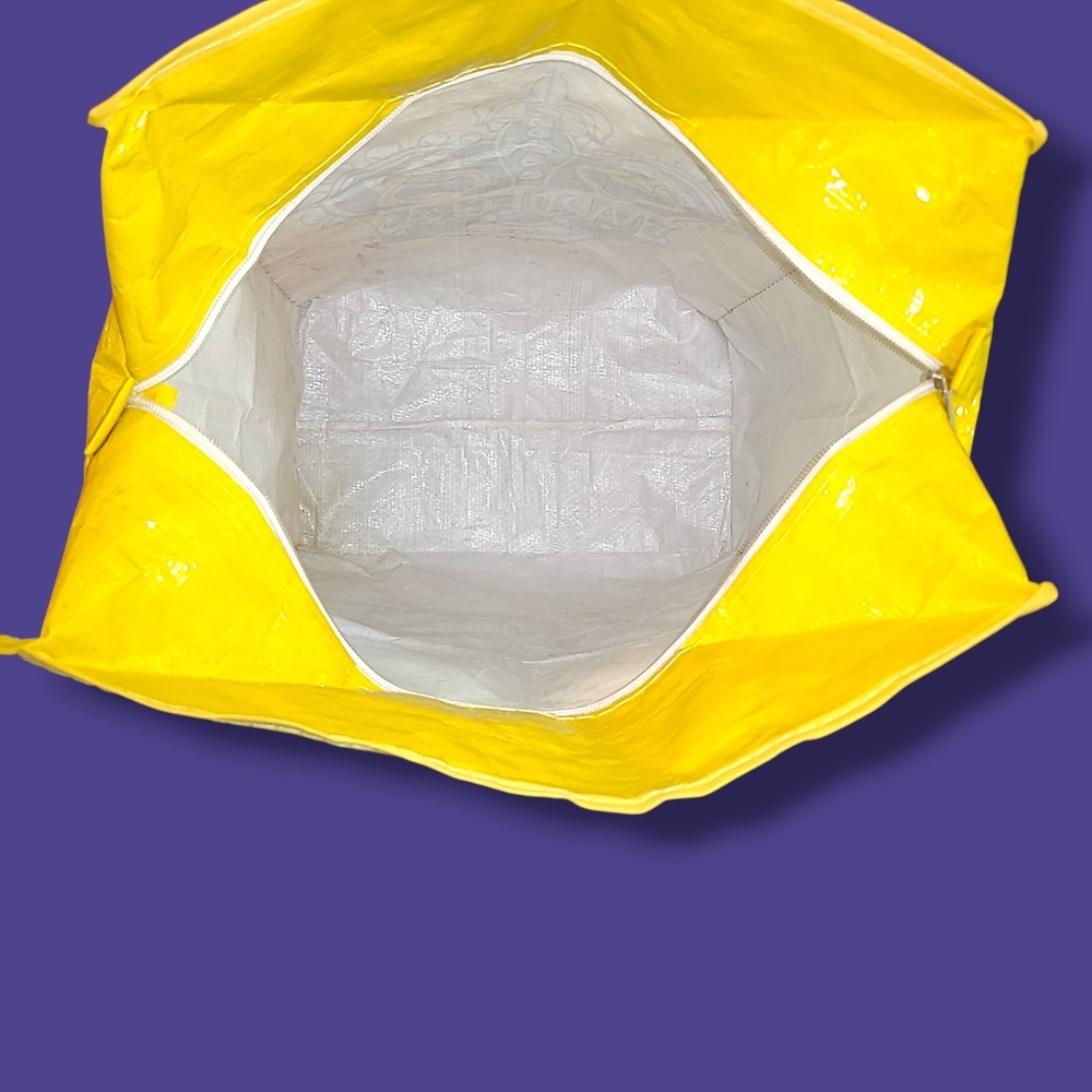 Mardi Gras Tote Throw Bag Yellow Reusable Zipper Shopping Carnival Mask 16x13x7 - Picture 4 of 5